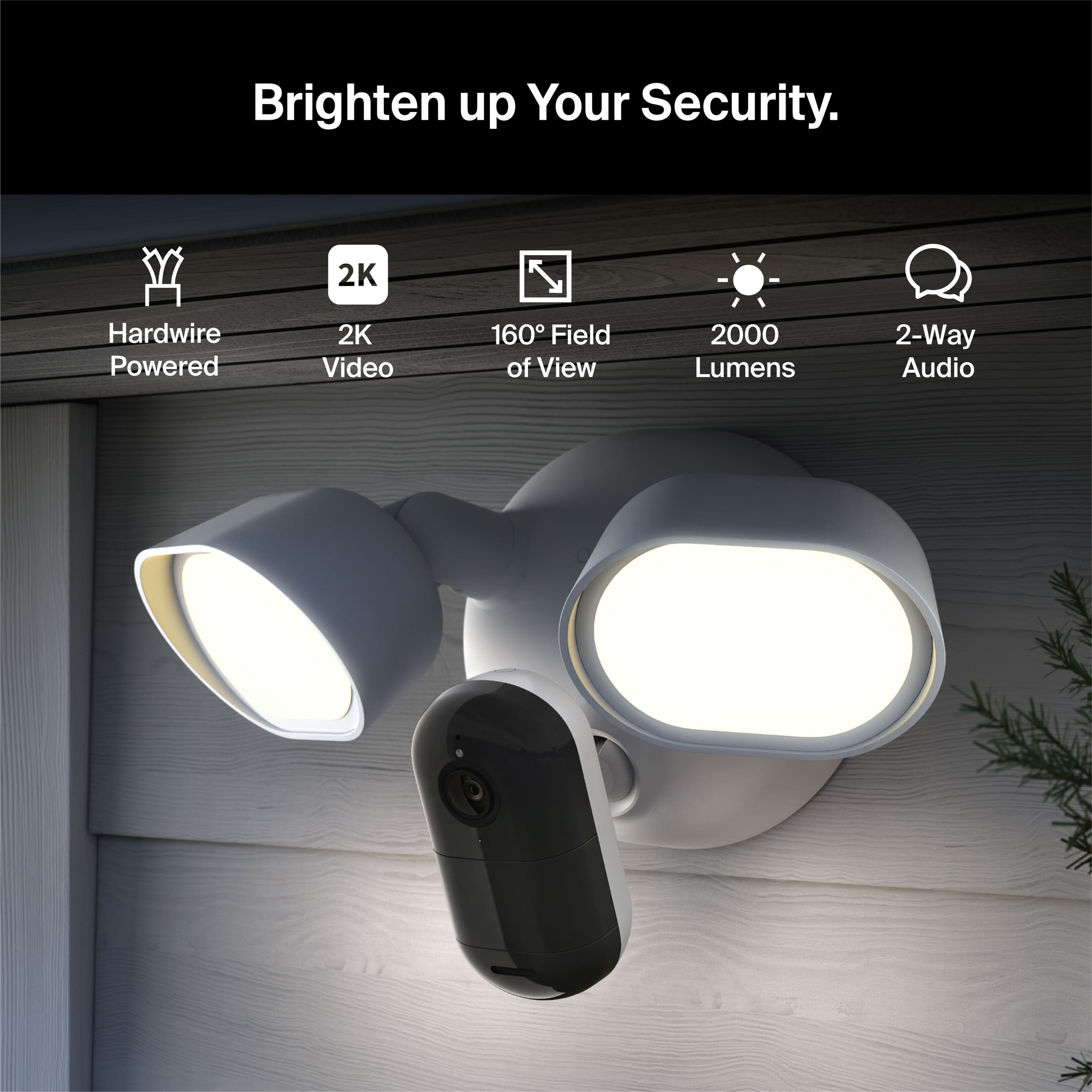 Floodlight Security Camera - 2K, 2000 Lumens, Siren Alarm