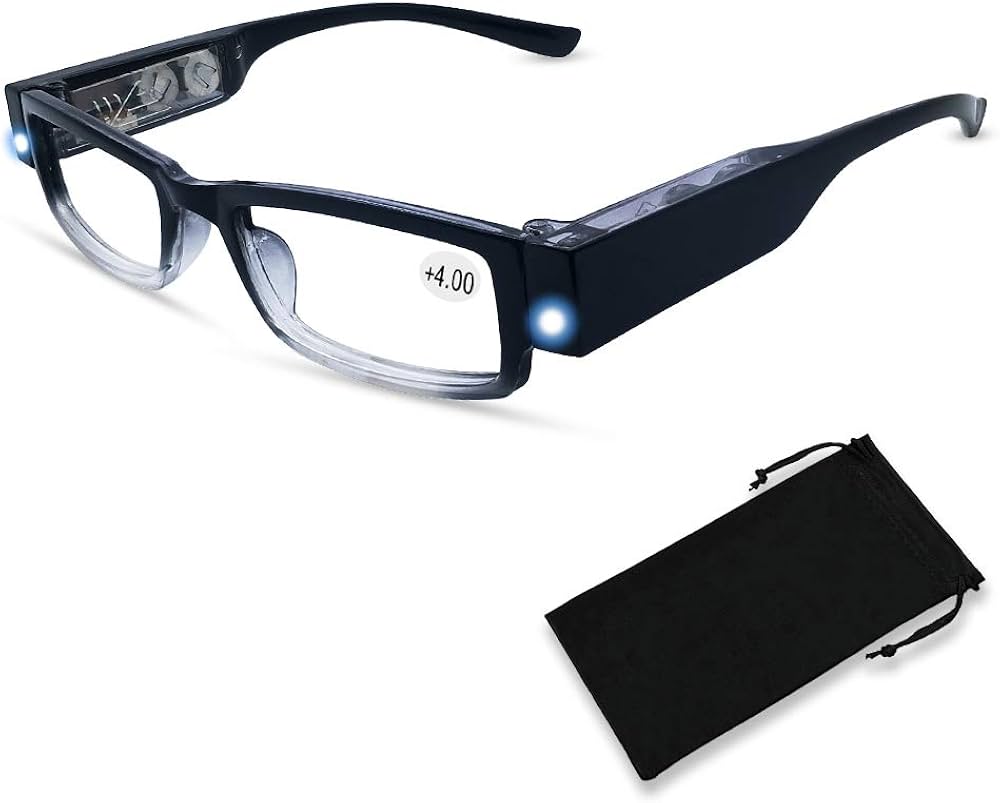 Reading Glasses LED — Built-In Light, 3 Magnifications, Case