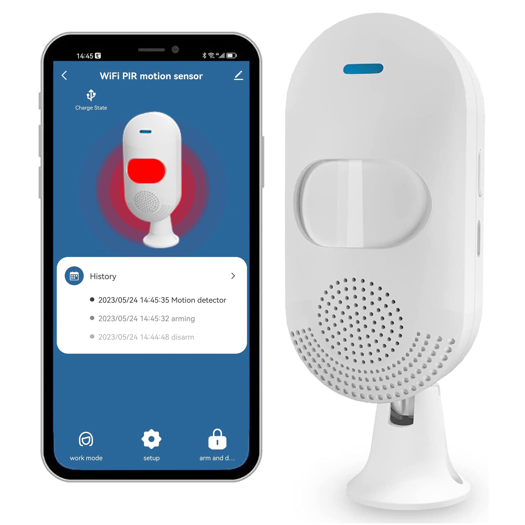 Smart Motion Sensor - PIR Detection, WiFi Alerts, Battery Powered