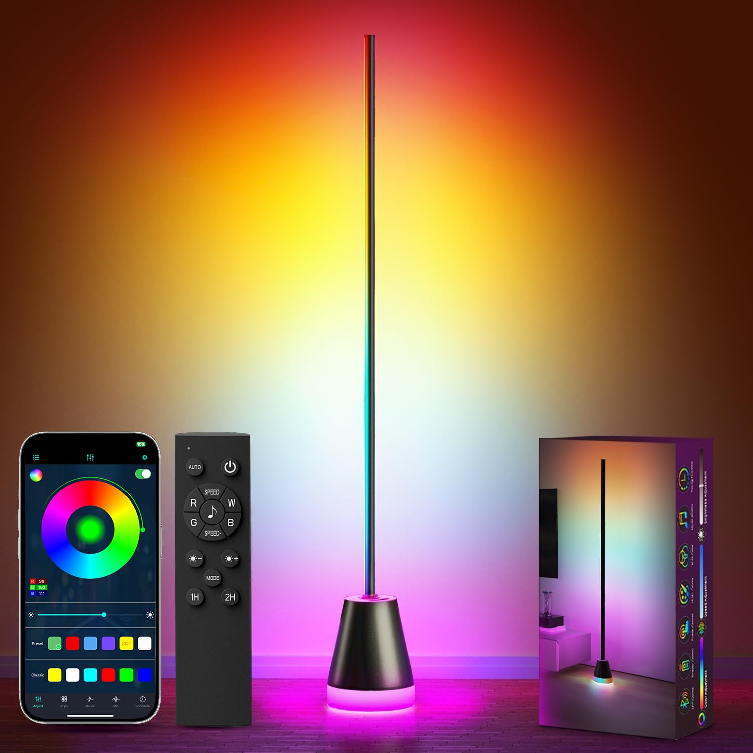 Smart LED Floor Lamp - Corner RGB, App Control, Music Reactive