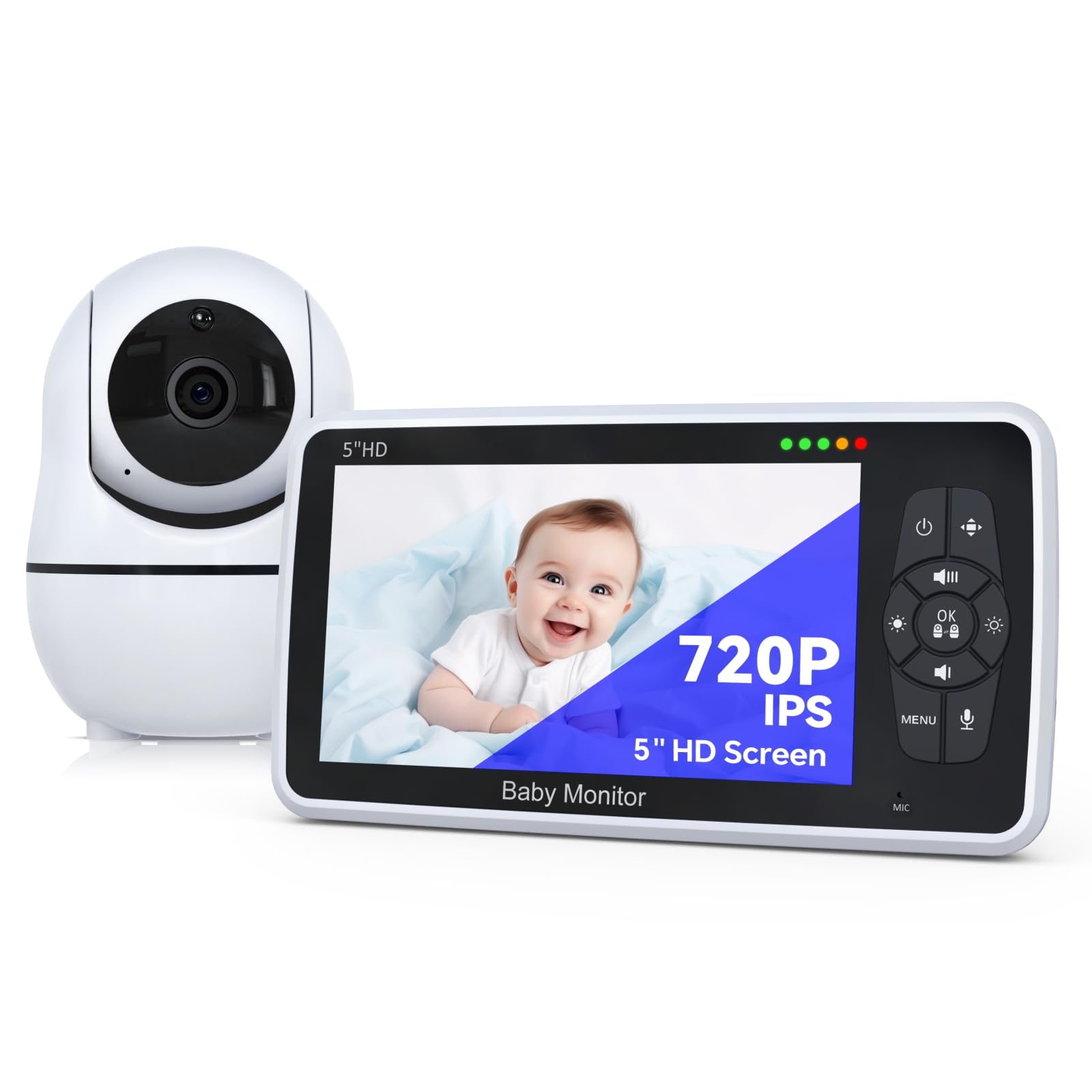 Baby Monitor Camera - 5 inch Display, Temperature Sensor, Lullabies