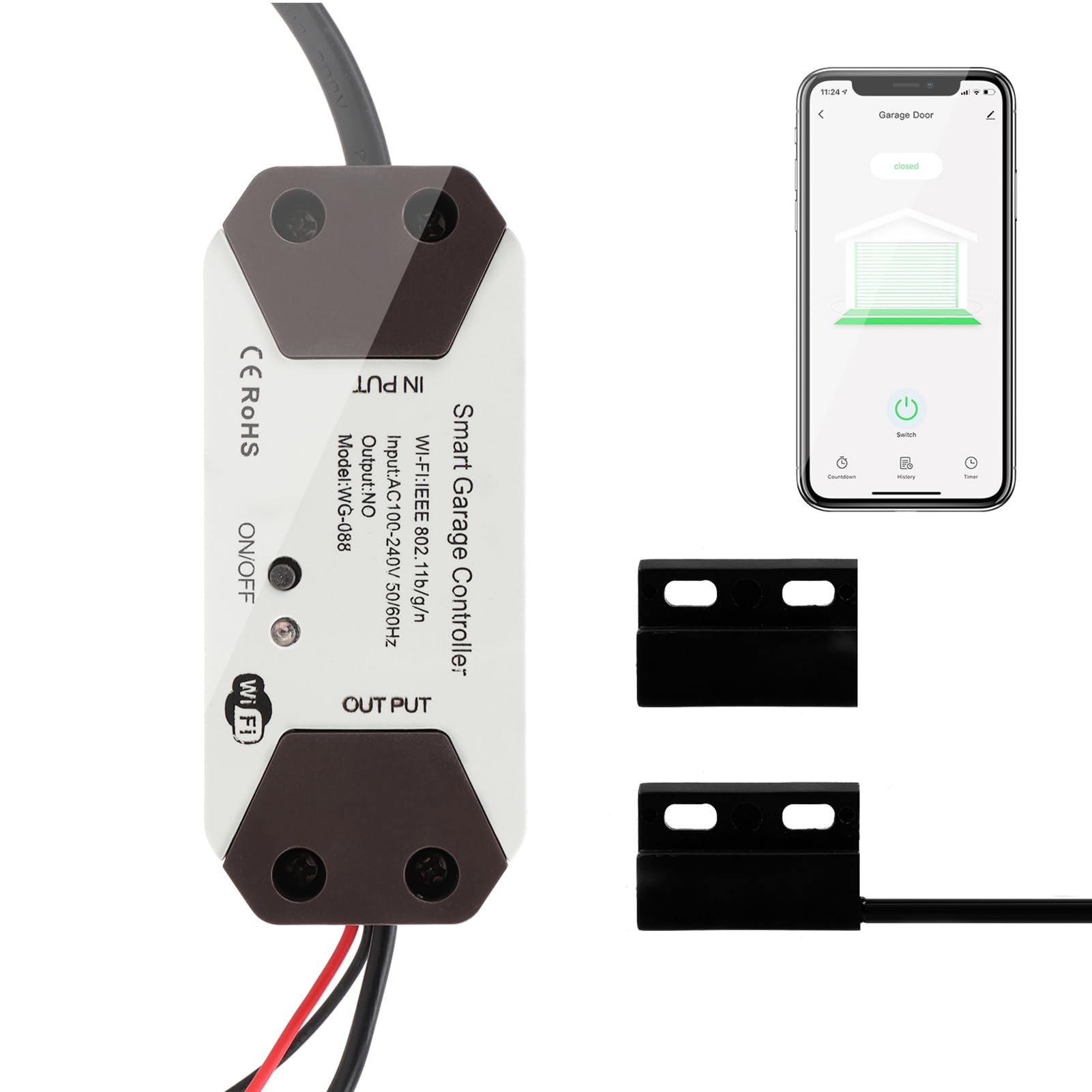 Smart Garage Controller — WiFi, Voice, App, Fits Most Openers