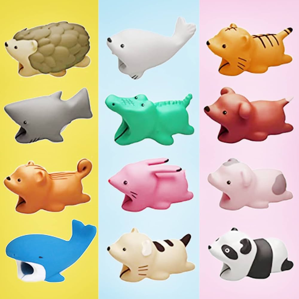 Cable Bite Protectors 12-Pack — Animal Shapes, Universal