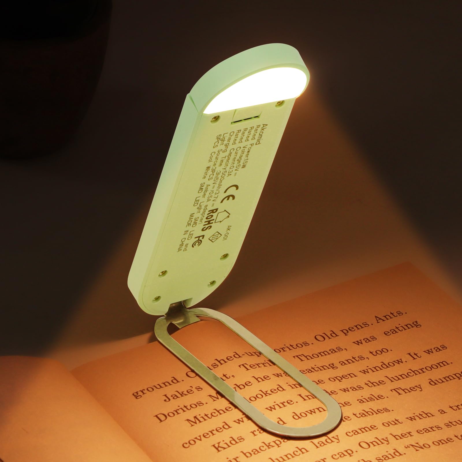 Book Light Rechargeable — Amber + White, Clip, Eye-Care, USB