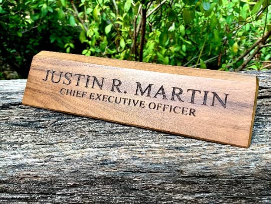 Desk Name Plate — Walnut Wood, Laser Engraved, 20cm