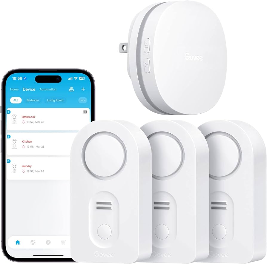 Water Leak Detector 3-Pack - WiFi Alerts, 100dB Alarm, Battery