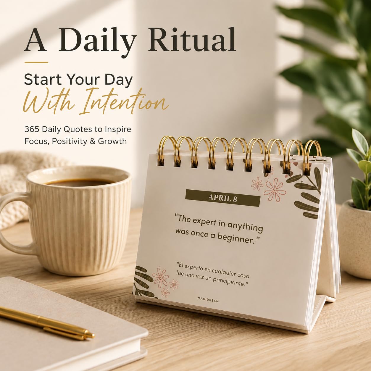 Motivational Desk Flip Calendar — 365 Quotes, 10x10cm