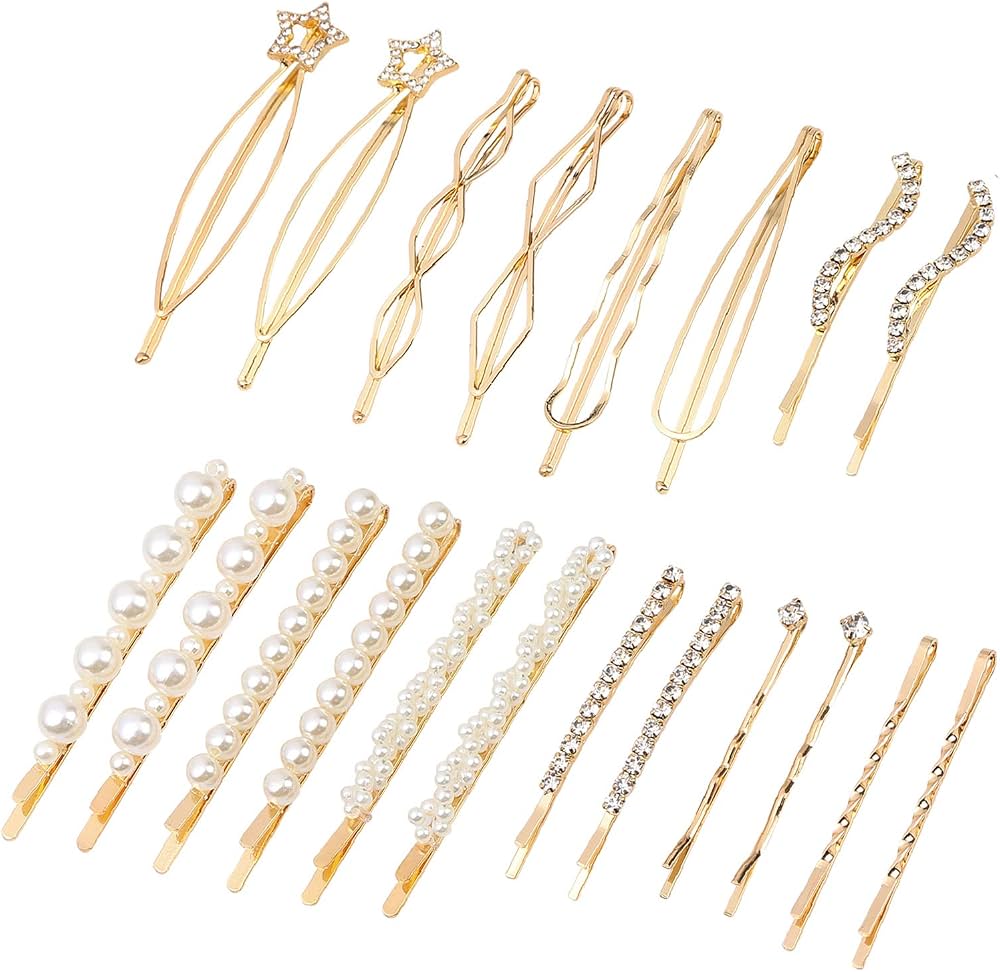 Hair Pin Set 20-Pack — Gold Metal, Geometric, Bobby Pins