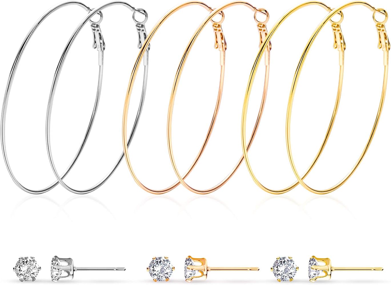 Hoop Earrings Set 6-Pack — Gold + Silver + Rose Gold