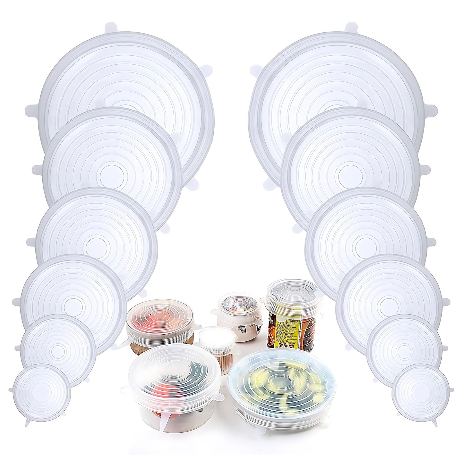 Silicone Food Covers 12-Pack — Stretch, Reusable, BPA-Free