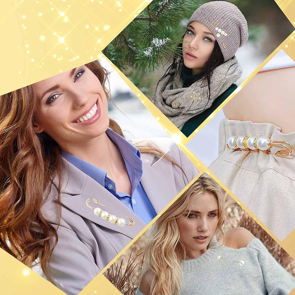 Brooch Set 5-Pack — Pearl + Crystal, Coat/Scarf, Gift Box