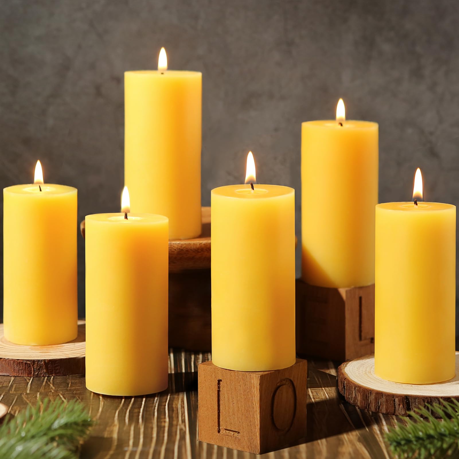 Beeswax Candles 6-Pack — 100% Natural, Pillar, Hand-Poured