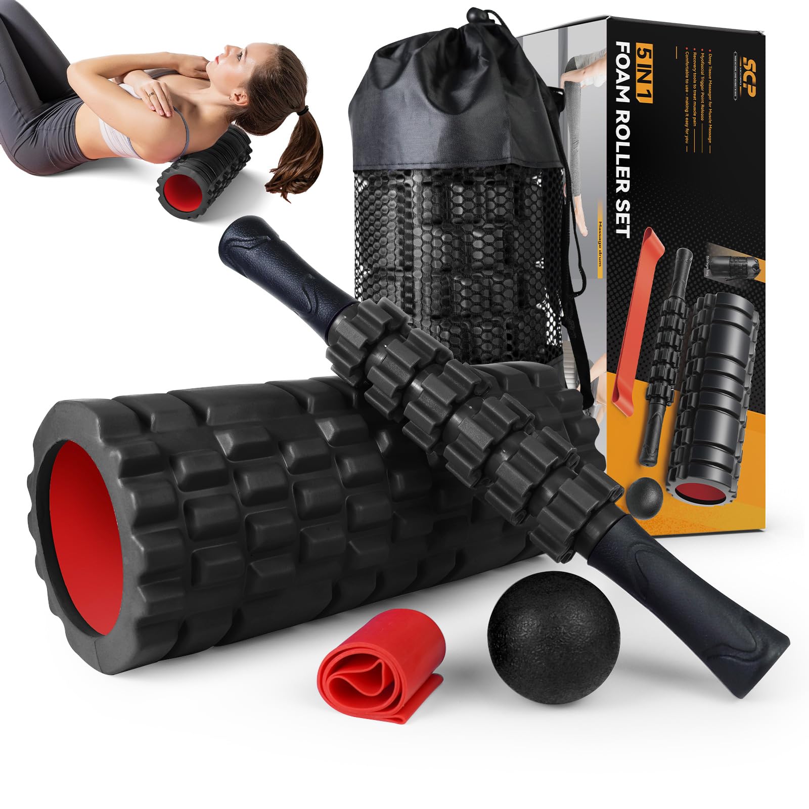 Foam Roller and Full Mobility Kit - 5 Piece Recovery Set