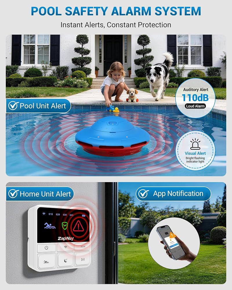 Pool Alarm - Surface Wave Detection, Loud Siren, Battery Powered