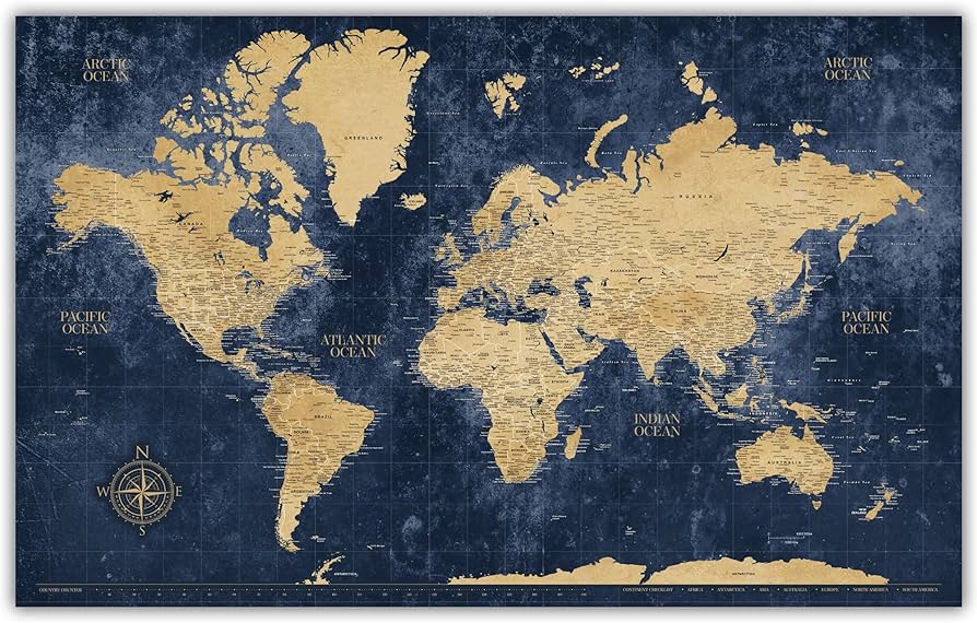 World Map Canvas — 90x60cm, Pin Map, Travel Tracker