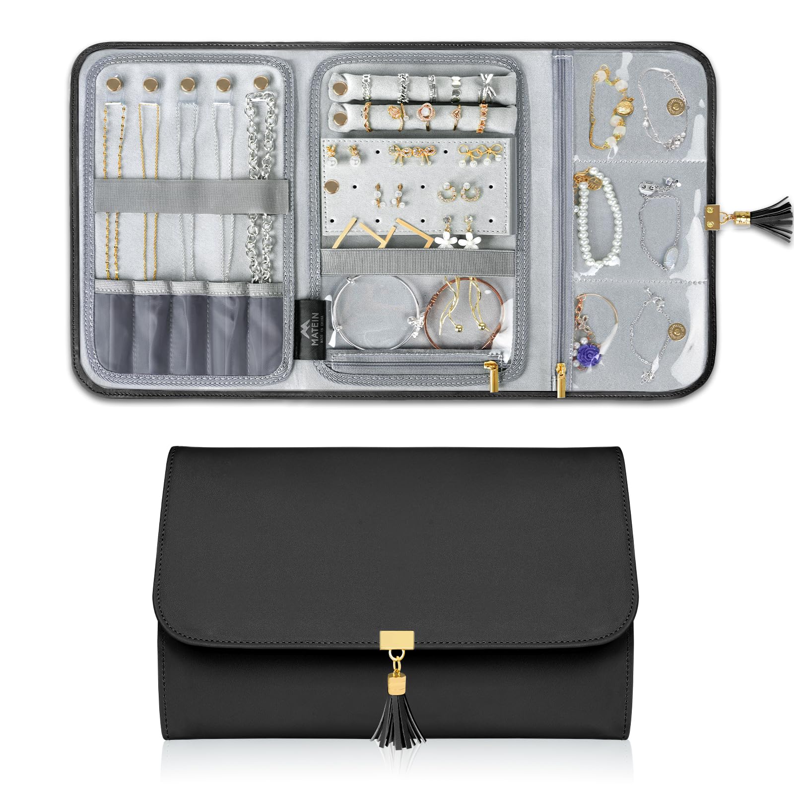 Travel Jewelry Organizer Vegan Leather Roll-Up