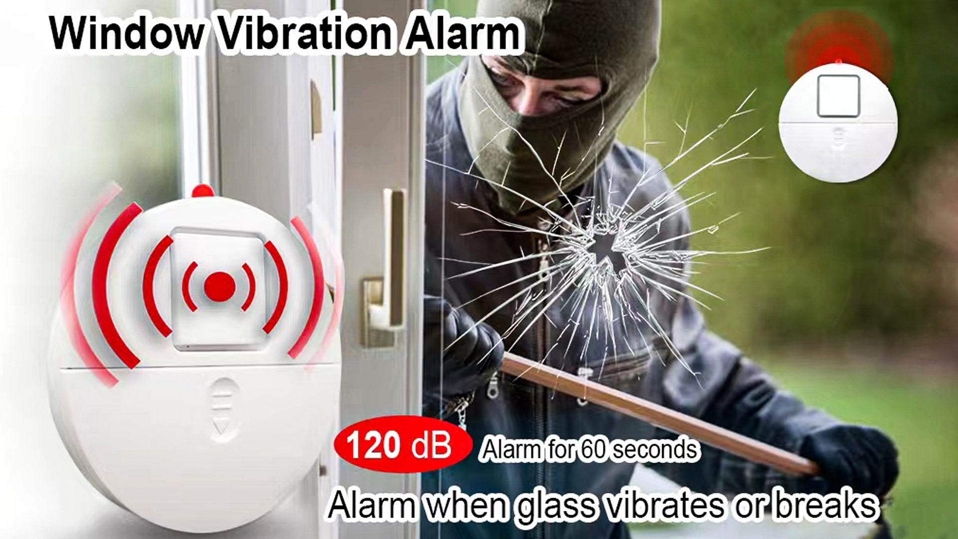 Window Vibration Alarm 5-Pack - 120dB, Adhesive Mount