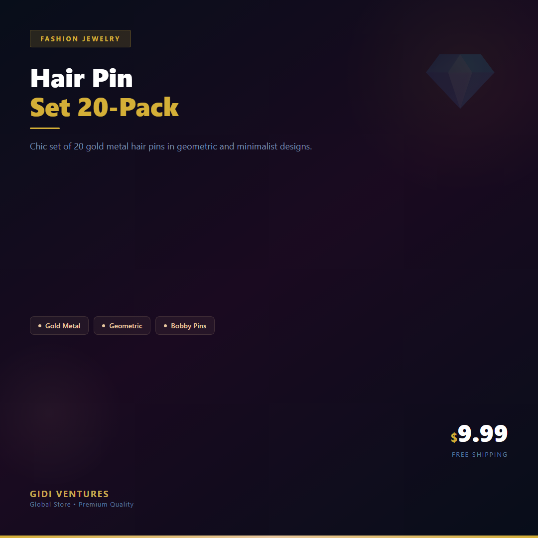 Hair Pin Set 20-Pack Gold Metal Geometric