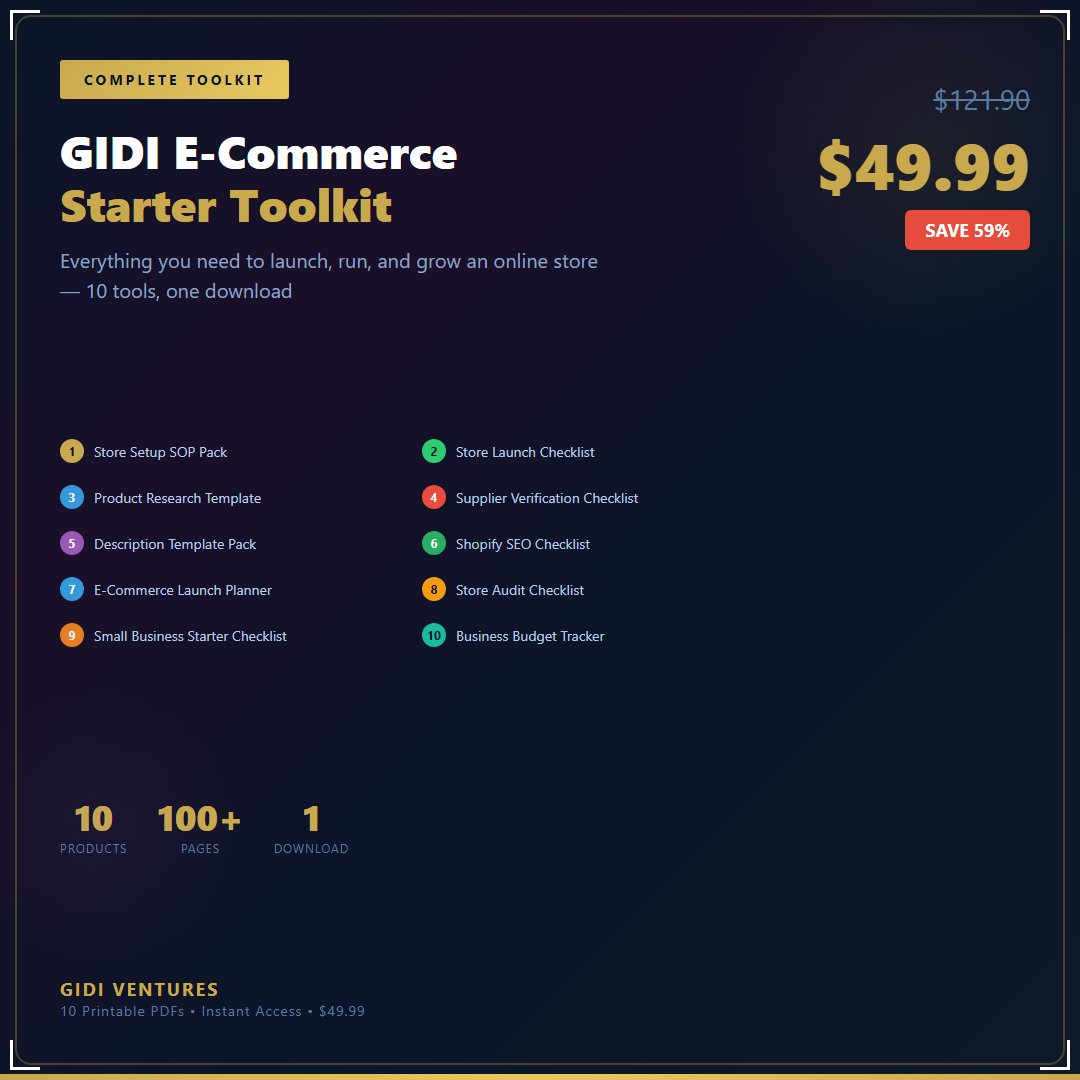 GIDI E-Commerce Starter Toolkit - 10 Business Tools Bundle