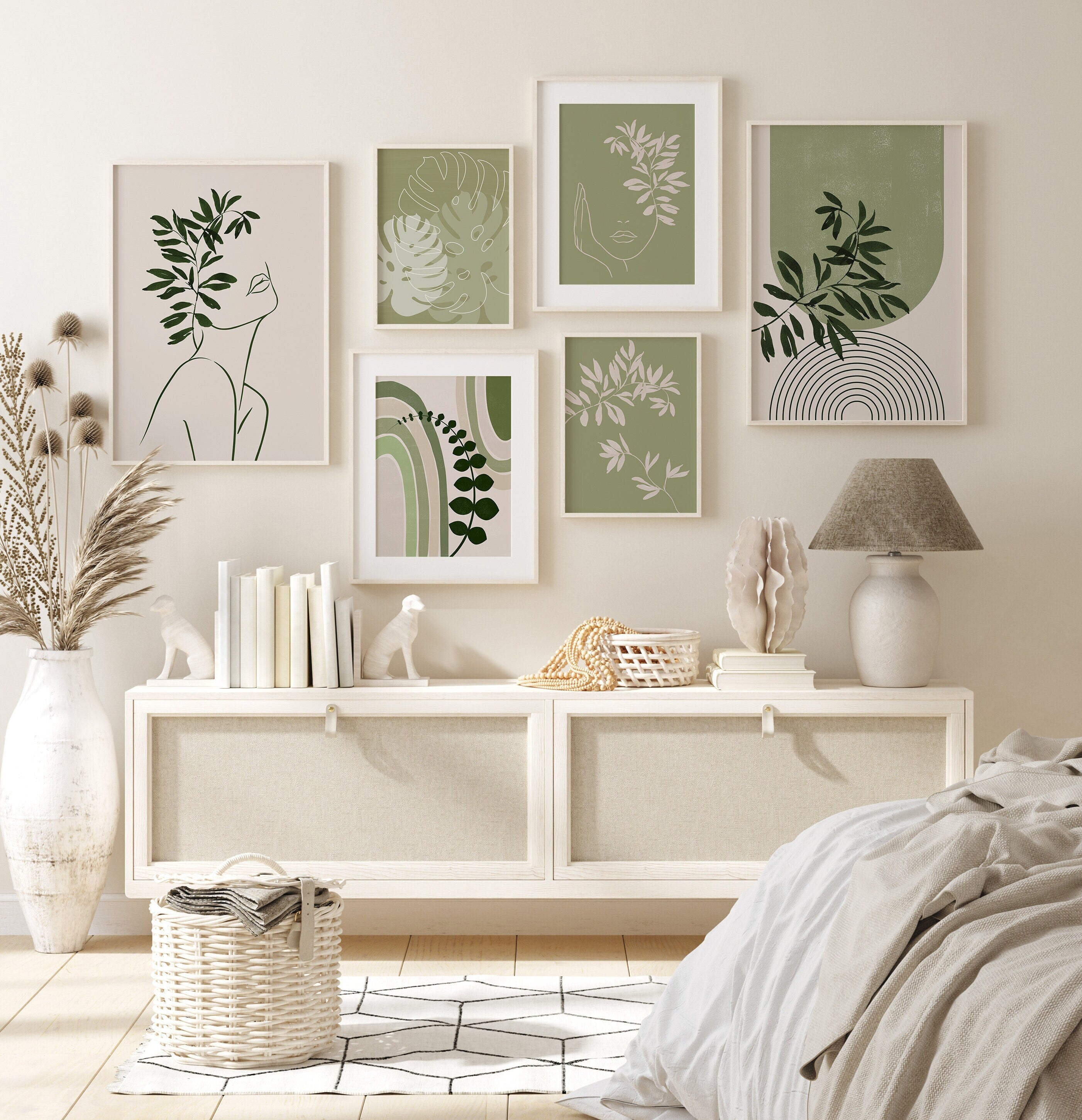Botanical Print Set 6 — Green Leaves, A4, Gallery Wall
