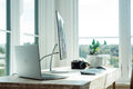 Electric standing desk home office setup