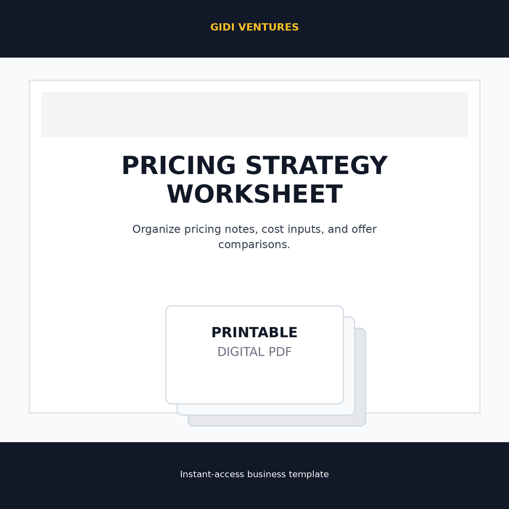 Pricing Strategy Worksheet digital product mockup
