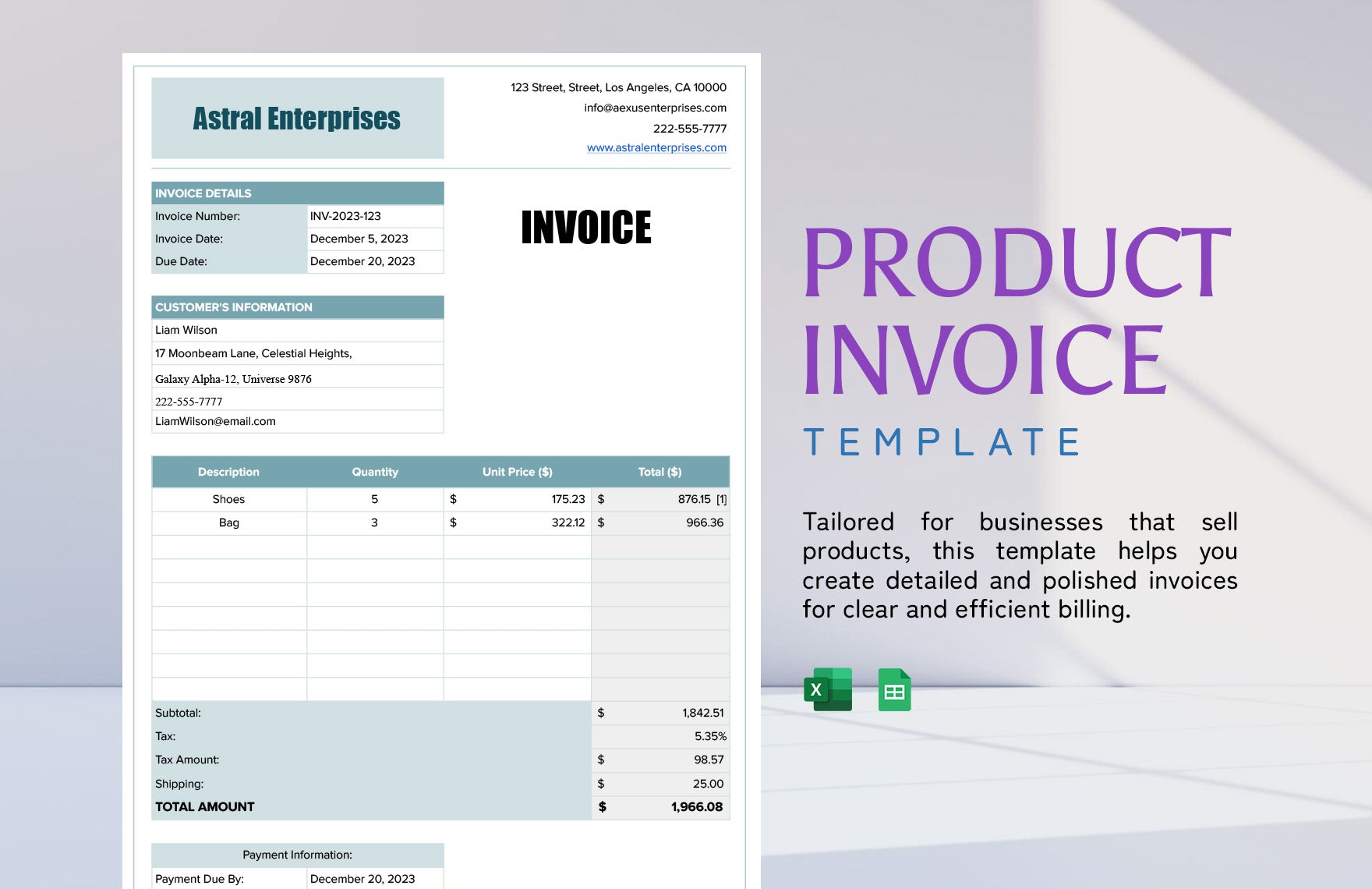 Invoice Template Pack 5 — Excel/PDF, Professional Designs