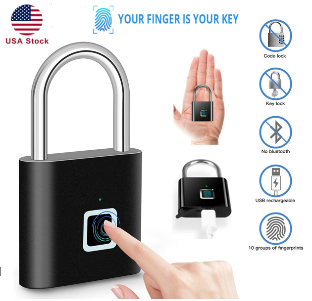 Smart Padlock - Fingerprint Unlock, Waterproof IP65, USB-C Charge